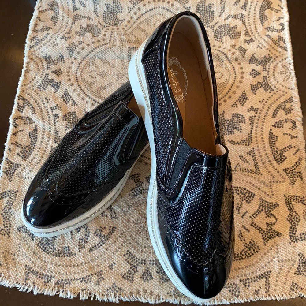 Black platform slip-on sneaker